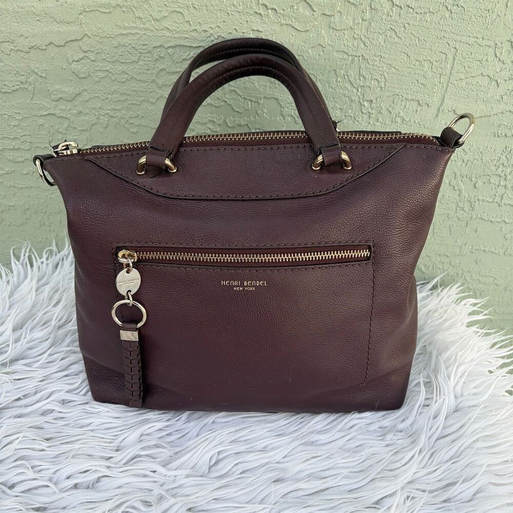 Henri Bendel Burgundy Leather Top Handle Bag with Bag Charm